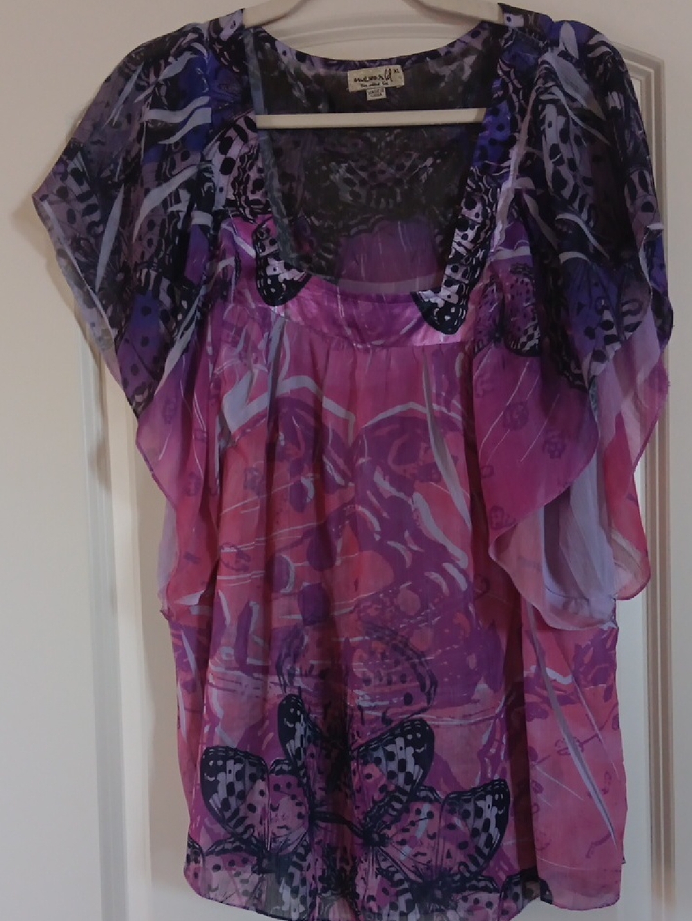 ONE WORLD Pink and Purple Sheer Butterfly Tunic